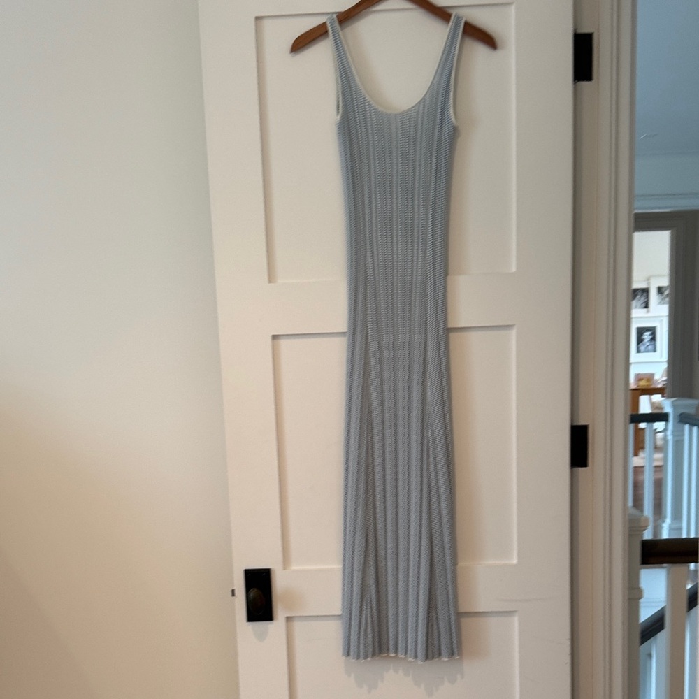 Scoop Neck Ribbed Maxi Dress in Light Blue